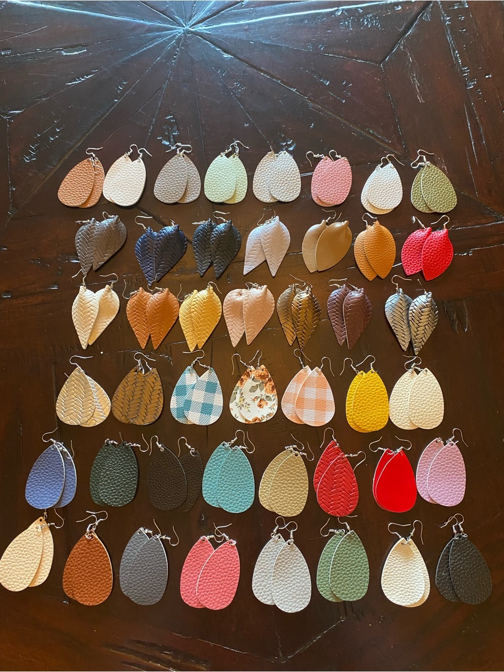 Reseller Wholesale Lot: 45 pairs Faux Leather Teardrop & Leaf Earrings. New.